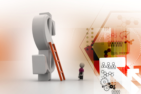 3d man climbing ladder toward financial symbolの写真素材