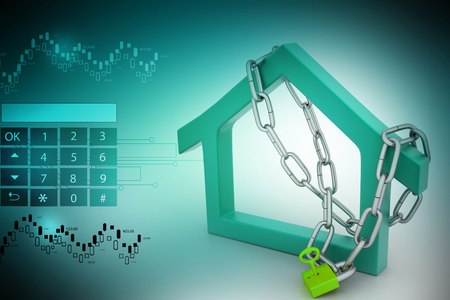 House  sign locked in chain and padlockの写真素材
