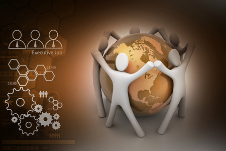 3d render of people around globeの写真素材