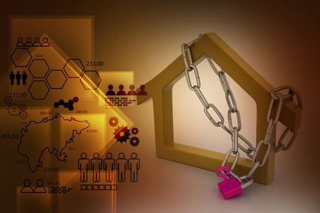 House  sign locked in chain and padlockの写真素材