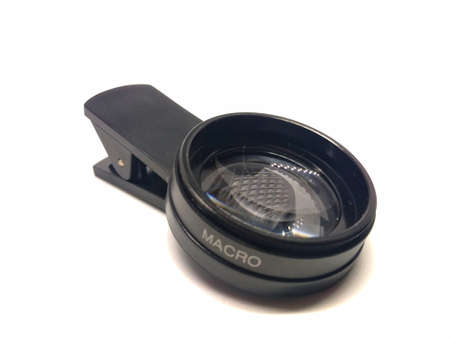 photo of cellphone camera lens on a white backgroundの写真素材