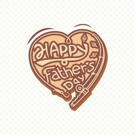 brown happy fathers day typography with a fishing pole frame a sign of loveのイラスト素材