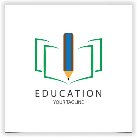 Vector education book and pencil logo template with flat blue and green color style logo premium elegant template vector eps 10 logo premium elegant template vector eps 10のイラスト素材