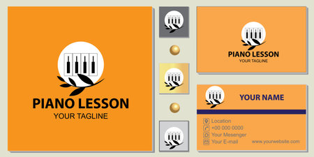 Piano Lesson logo premium template with elegant business card vector eps 10のイラスト素材