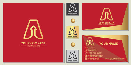 Luxury gold letter A with arrow up logo premium template with elegant business card vector eps 10のイラスト素材
