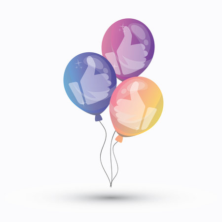 Colorful Thumbs Up Balloons Social Media Like Celebration Vector Illustrationのイラスト素材