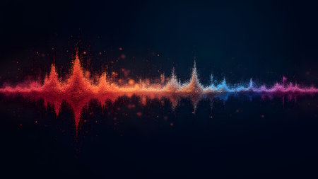 Colorful music equalizer wave on dark background. Vector illustration.の素材