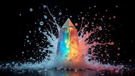 Colorful 3D rendering of a building in water with splash.の素材