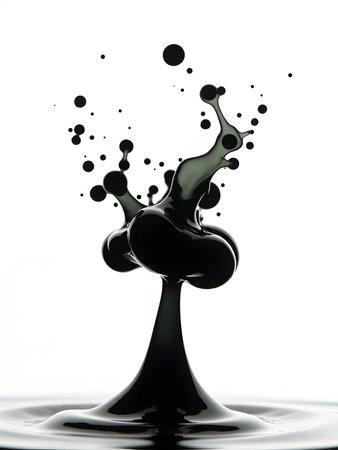 3d illustration of a black liquid splash isolated on white background.の素材