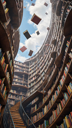 Old bookshelf with many books in the library. Education conceptの素材