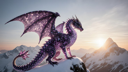 Dragon in the mountains. 3D render. Fantasy illustration of dragon.の素材