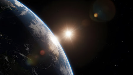 View of the planet Earth during a sunrise 3D rendering elements of this image furnished by NASAの素材