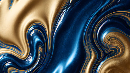 Gold and blue liquid texture. 3d rendering, 3d illustration.の素材