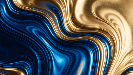 Gold and blue abstract wavy background. 3d rendering, 3d illustration.の素材