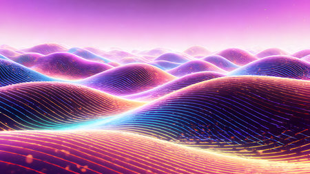 Futuristic abstract background with vibrant waves. 3d rendering, 3d illustration.の素材