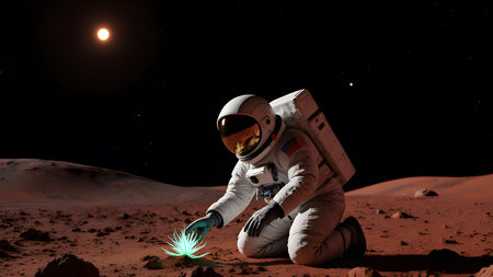 Astronaut in outer space. Mixed media. Mixed media. Mixed mediaの素材