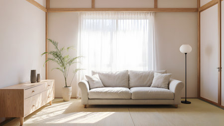 Interior design of japanese style living room,3d renderの素材
