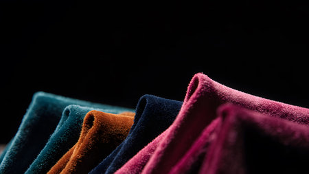 Colorful towels on a black background. Selective focus. Toned.の素材