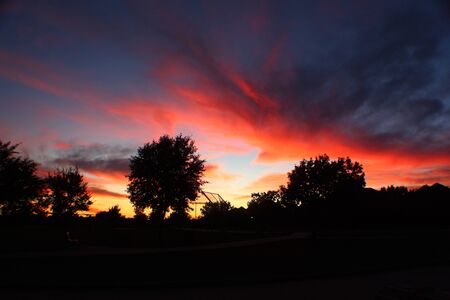 Dramatic Cloudy Sunset sky in Texasの写真素材
