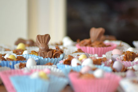 Chocolate Bunny and Egg Crispy Easter Bunsの写真素材