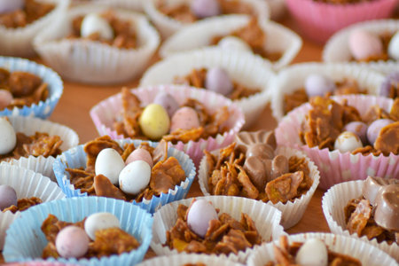 Chocolate Bunny and Egg Crispy Easter Bunsの写真素材