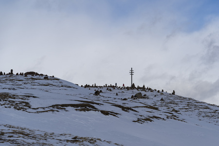 beautiful landcape view of the stoanerne mandln in South Tyrol, sarntal, jenesien during winter with snowの写真素材