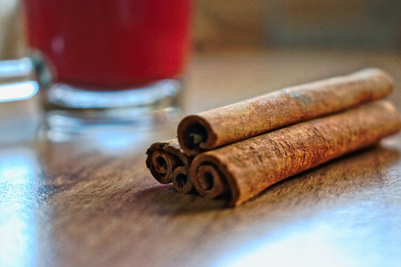 Cinnamon sticks and teaの写真素材