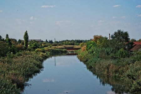 Landscape of a polluted canalの写真素材