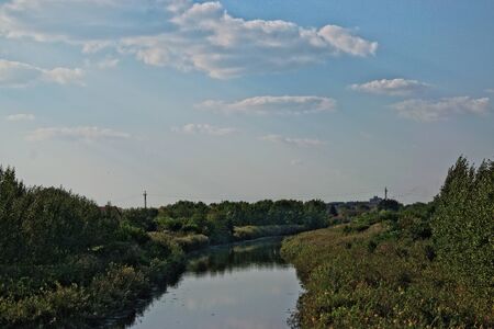 Landscape of a polluted canalの写真素材
