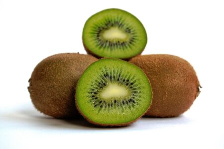 Closeup of kiwi on a white backgroundの写真素材