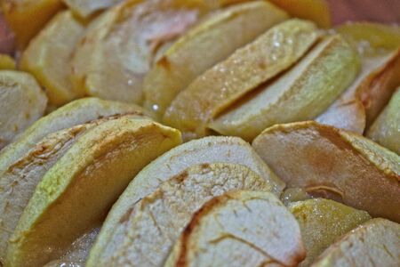 Closeup of baked apple slicesの写真素材