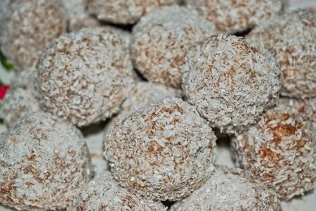 Closeup of chocolate coconut ballsの写真素材
