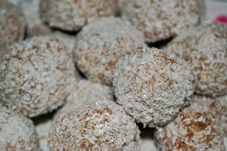 Closeup of chocolate coconut ballsの写真素材