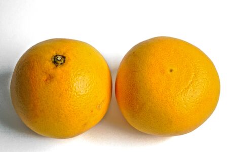 Two grapefruits on a white backgroundの写真素材