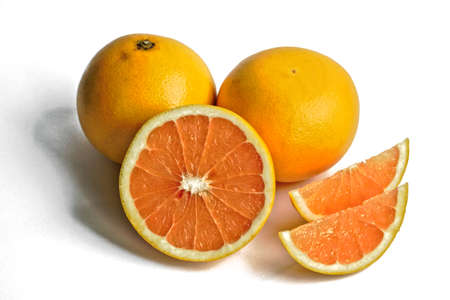 Closeup of grapefruits on a white backgroundの写真素材