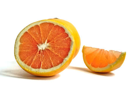 Closeup of grapefruits on a white backgroundの写真素材
