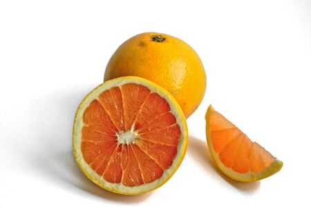 Closeup of grapefruits on a white backgroundの写真素材