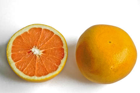 Closeup of grapefruits on a white backgroundの写真素材