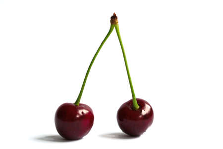 Closeup of cherries on a white backgroundの写真素材