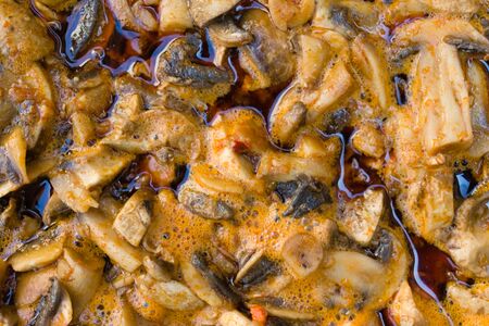 Closeup of thick mushroom stewの写真素材