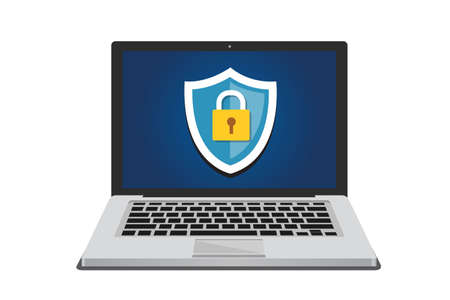 Computer security and data protection concept with shield icon and padlockのイラスト素材