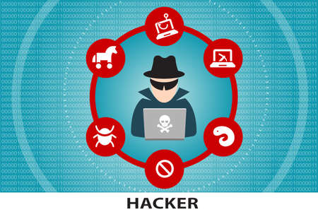 Computer data hacker unrecognizable cyber criminalのイラスト素材