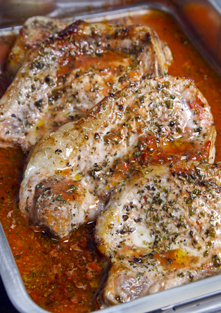 Pork chops in a panの写真素材