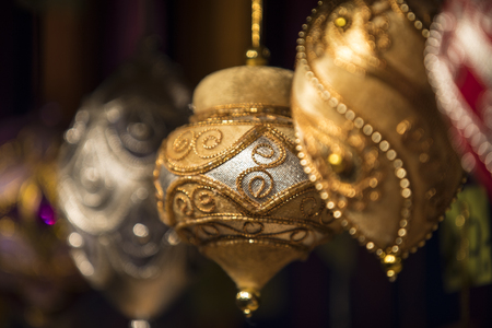 Festive christmas ball ornaments - colourful advent decoration in winter timeの写真素材