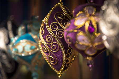 Festive christmas ball ornaments - colourful advent decoration in winter time