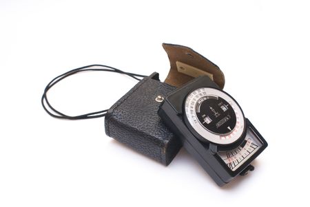 Vintage photo light meter isolated on white backgroundの写真素材