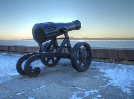 Ancient cannon as a city monument - high dynamic range image (HDR)の写真素材