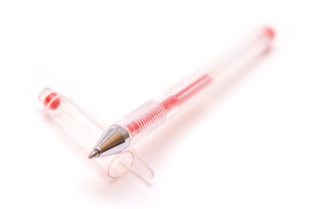 Red pen isolated on white backgroundの写真素材