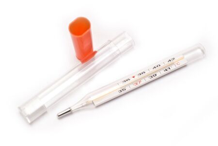 Medical mercury thermometer isolated on white