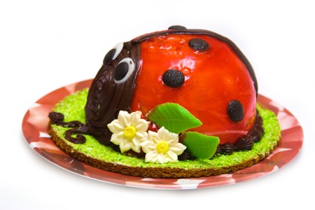 Ladybird cake isolated against white backgroundの写真素材